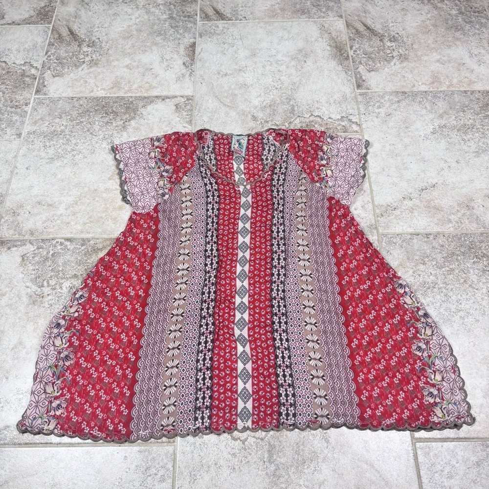 Johnny Was Tunic Top Womens Medium Cupra Rayon Bohemian Moroccan Holiday